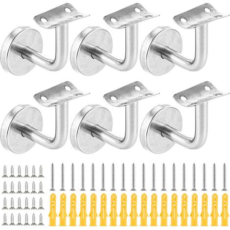 Lot de 6 Supports de Main Courante en Acier Inoxydable, 60 x 60 mm, pour Escaliers, Couloirs et Salles de Bains (1/5)
