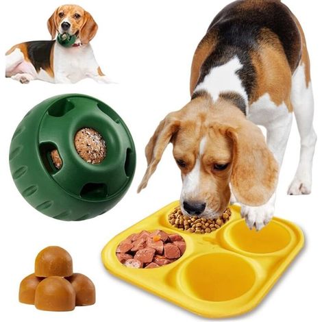 Leckball für Hunde – Hundekauspielzeug – Nachfüllbar mit Leckerli-Spenderschale – Interaktives Spielzeug zur Linderung von Hundeangst (Ball + Schale) (1/5)