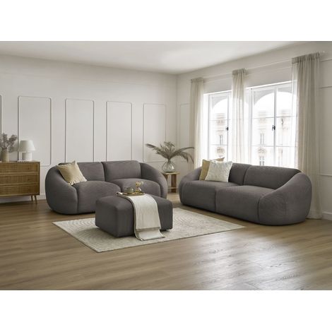 BOBOCHIC - Ensemble canapé droit fixe 3 + 2 places TINA velours côtelé avec pouf   Taupe (1/5)