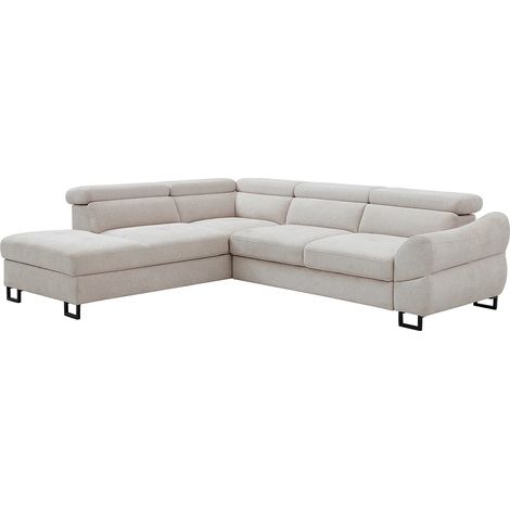 Canapé d'angle gauche convertible en tissu texturé beige VAVERDO (1/5)