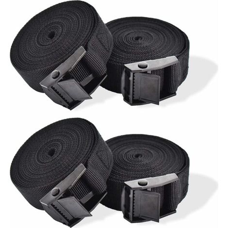 Sangle d'Arrimage, 4 Pièces Sangle de Serrage à Cliquet Sangles de Verrouillage Sangle avec Boucle de Serrage Sangle de Fixation pour Moto Voiture, Porte Vélo Bagages 2,5 cm x 1 m (1/5)