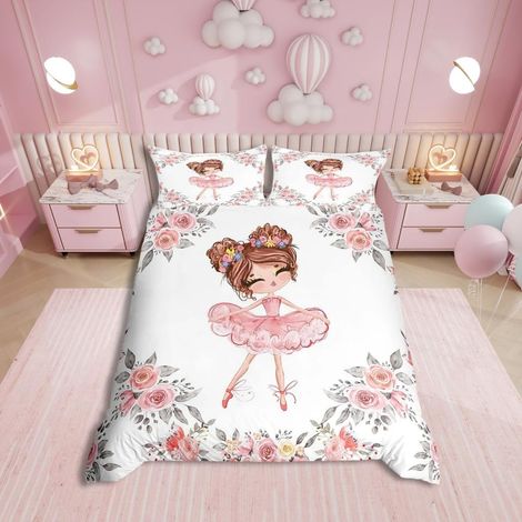 Parure de lit 135 x 200 cm pour garçon, motif ballerine, housse de couette petite danseuse, housse de couette, housse de couette rose et blanche (1/5)