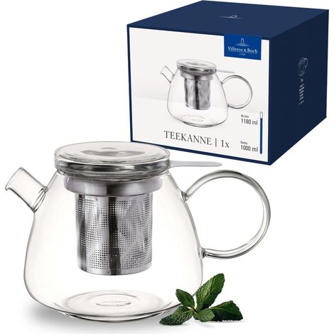 théière, transparente, résistant au lave-vaisselle/four à micro-ondes, cafetière pour boissons chaudes/froides, récipient 1 litre, verre borosilicate (1/5)