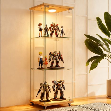REDOM - Vitrine en verre, éclairage LED multicolore, porte vitrée, protection contre la poussière, MDF et verre, naturel (1/5)