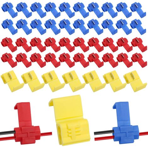 Cosse Electrique Connecteur Rapide T-Tap (0,5-6 mm²) de Verrouillage Écossais, Connecteurs Rapides de Dérivation pour Voiture et Moto (Rouge, Bleu, Jaune) (1/5)