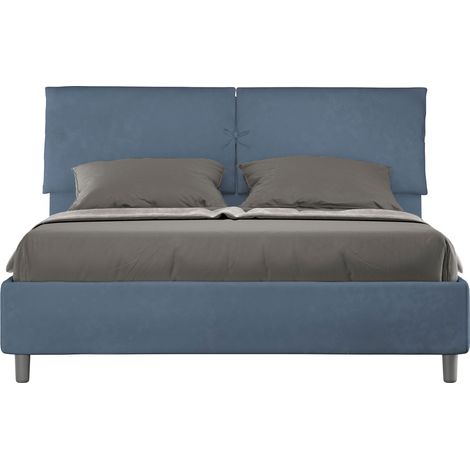 Letto Matrimoniale 160x190 cm con Rete e Contenitore con Testata e Alzata Comoda Imbottito in Microfibra Mados Blu (1/5)