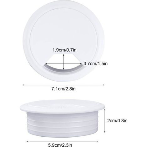 Fil de Câble de Bureau Blanc Passe-Câbles Cordon à Œillets en Plastique pour Ordinateur de Bureau Pc 60mm 10 Pièces， (1/5)