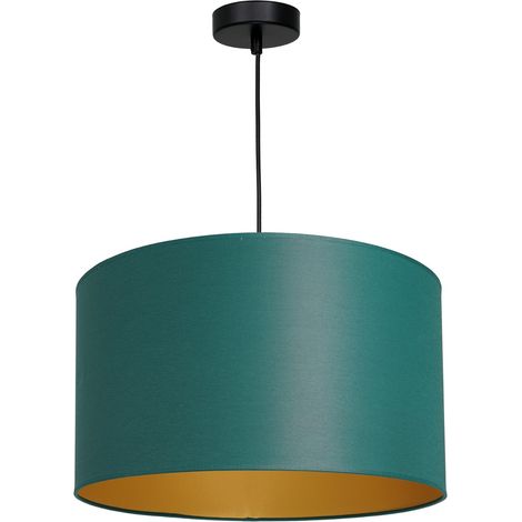 Suspension verte abat-jour tissu intérieur or Ø40 Arden
