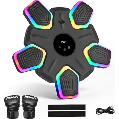 Machine de Boxe Musicale, 4 Modes et 9 Vitesses Fixation Murale Boxe Mural Musique avec Lumières LED et Haut-Parleur Bluetooth, Machine Boxe avec Gants de Boxe pour Adultes et Enfants (1/5)