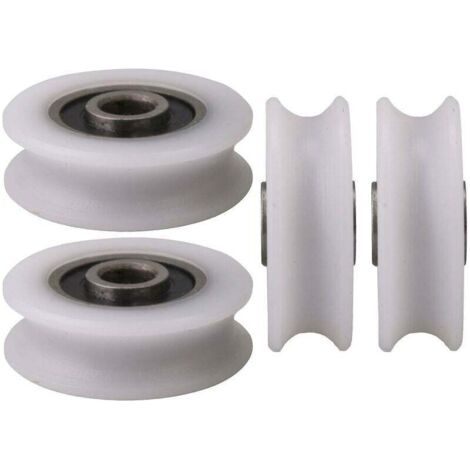 4 poleas de nailon con ranura en U para puerta corredera, color blanco, diámetro interior de 4 mm, 4 x 20 x 6,5 x 7,4 mm