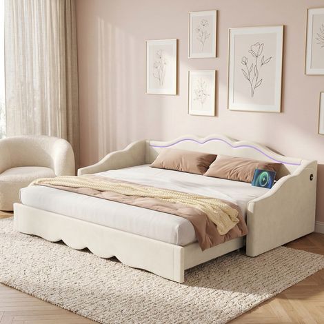 Tagesbett ausziehbar 90x200-180x200 mit USB LED Samt OKMYHOME (1/5)