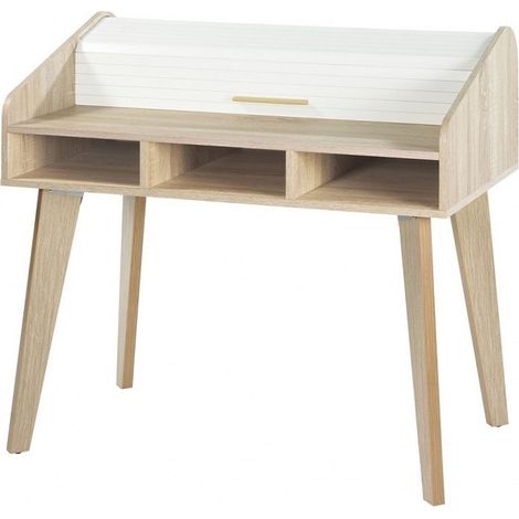 Bureau secrétaire chêne clair et blanc happy 104cm