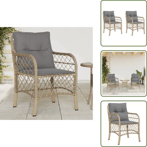The Living Store Chaises de jardin avec coussins lot de 2 mélange beige rotin - Chaise De Jardin - Fauteuil De Jardin - Mobilier De Jardin - Terrasse - Extérieur (1/5)