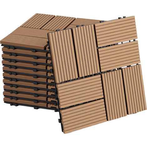 Jiubiaz 22 Stück Teak WPC Terrassenfliesen aus Holz-Kunststoff-Verbund, pflegeleicht, für Garten, Balkon und Wintergarten (1/5)