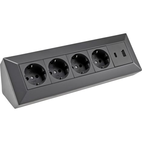 Bloc multiprise CHILITEC 23790, 4 prises, USB-A+C, 250V/16A, noir (1/5)