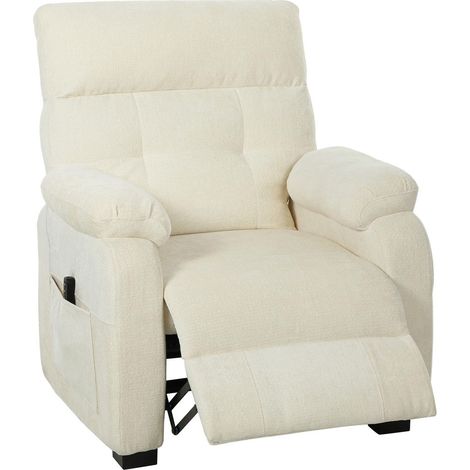 Fauteuil Relax Électrique Inclinable 150° avec Télécommande 2 Mémoires Repose-Pieds Tissu Effet Velours Blanc 96x90x105 cm (1/5)