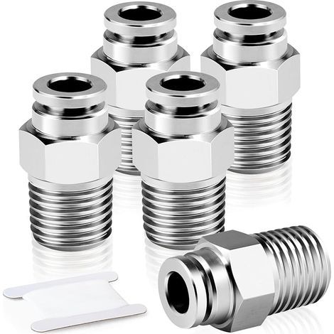 5 pièces acier inoxydable 304 raccords Connecteur pneumatique enfichable, 6 mm de diamètre extérieur du tube x 1/8" filetage BSP mâle (1/5)