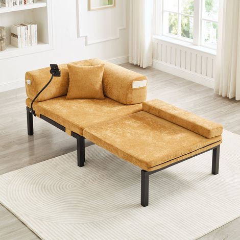 Canapé-lit pliant en bois massif – Lit lit simple multifonctionnel - JAUNE