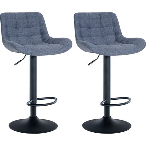 Set 2 sgabelli bar struttura in metallo nero seduta in tessuto blu con cuciture 100004446