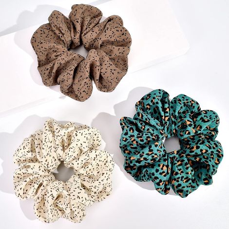 Lot de 3 Chouchous, Satin, Mousseline, Motif Léopard, Cheveux Épais (1/5)