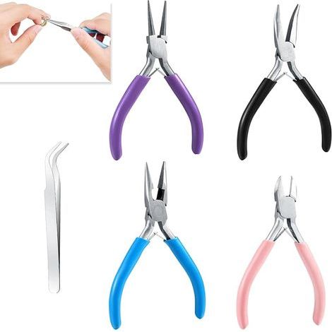 4 piezas de alicates para joyería - Juego de alicates de punta larga y de cadena con cortaalambres y depiladora (1/4)
