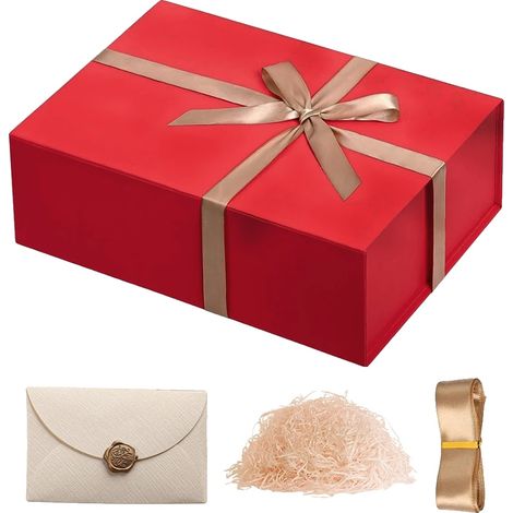 Caja de regalo, diseño plegable, cierre magnético, 4 unidades, color rojo, 26,5 x 18 x 7,5 cm. (1/2)