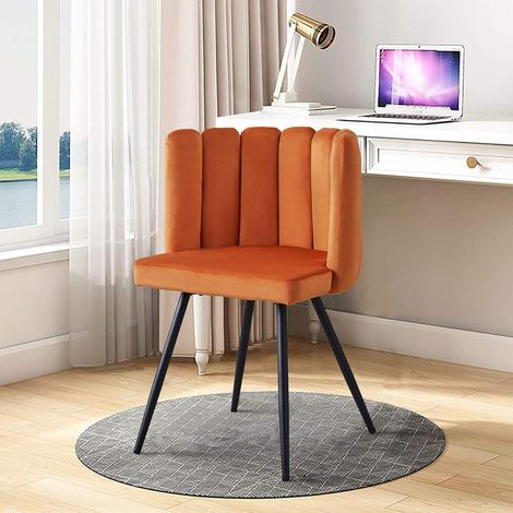 Dining Chair, Velvet Thick Padded Upholstered Seat with Black Metal Legs, Orange (1/4)
