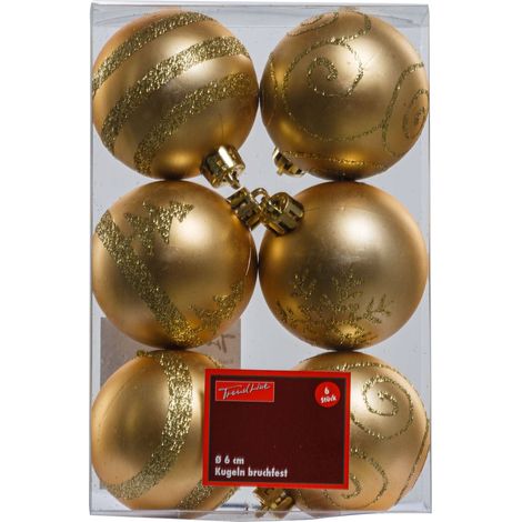 TrendLine Christbaumkugeln 6Stk Ø 6cm Gold Weihnachtskugeln Weihnachtsbaumkugeln (1/3)