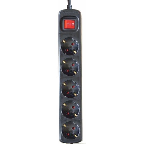 Multiprise Noir 5 prises avec interrupteur, câble de 1,5 m, protection enfant, prise de terre, avec protection contre les surtensions (1/5)