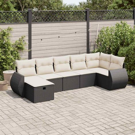vidaXL Salon de jardin 7 pcs avec coussins noir résine tressée (1/5)