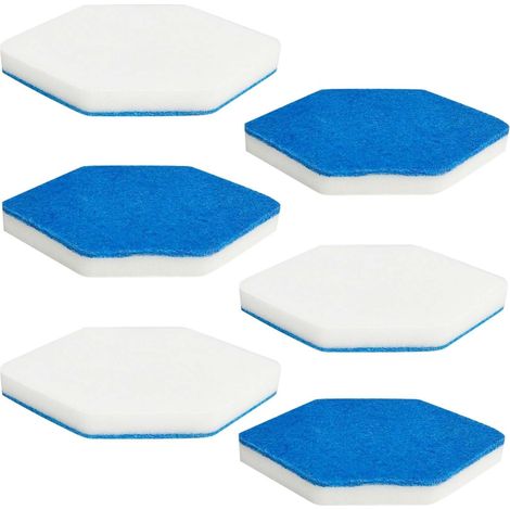 6 Pack recharges de balais de Bain et de Baignoire, Forme hexagonale, compatibles avec l'éponge MultiSurfaces Vileda Bath Magic (Bleu et Blanc)