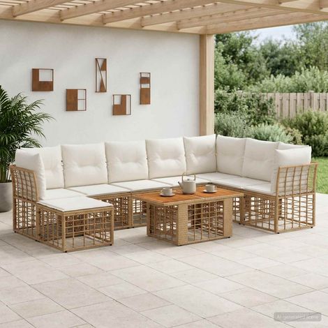 vidaXL Set Divano da Giardino 9 pz Naturale e Bianco Crema polyrattan (1/5)