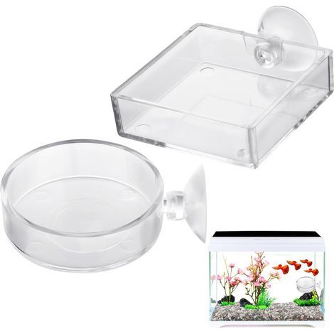 Lot de 2 Gamelles Aquarium, Acrylique Transparent, Ventouse Silicone, Pour Crevettes Poissons (1/5)