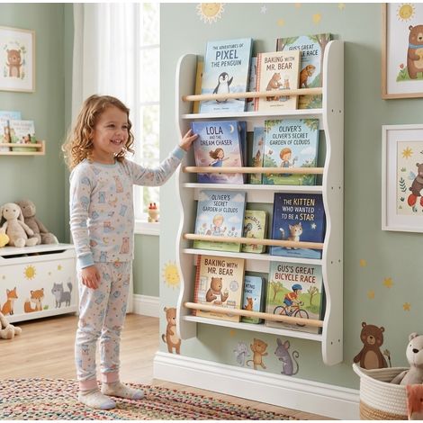 Libreria infantile da parete 60 x 10 x 98 cm con anti-ribaltamento, bianca OKMYHOME (1/5)