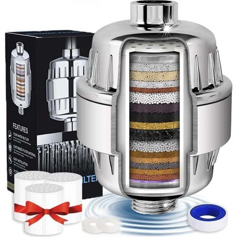 20-Stage Shower Head Filter with 3 Replaceable Cartridges, High Efficiency Shower Water Filter to Remove Chlorine and Fluoride, MUMU Shower Head Filter (1/4)