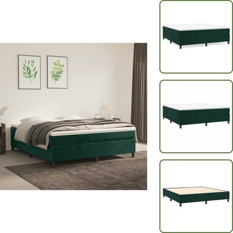 Sommier à lattes de lit et matelas Vert foncé 160x200cm Velours - Lit Tapissier - Lit Double - Matelas Ressort Ensache - Literie - Chambre À Coucher (1/5)