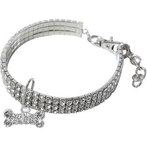 Collar para mascotas con diamantes de imitación, 2 unidades, color blanco. (1/5)