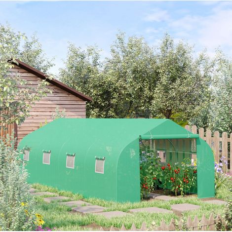Serra da giardino 595x300x200 cm, con porte arrotolabili, finestre laterali, struttura in ferro, verde (1/5)