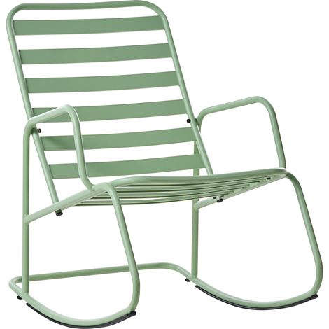 Silla mecedora moderna de metal para jardín diseño de listones exterior aluminio verde Turi (1/5)
