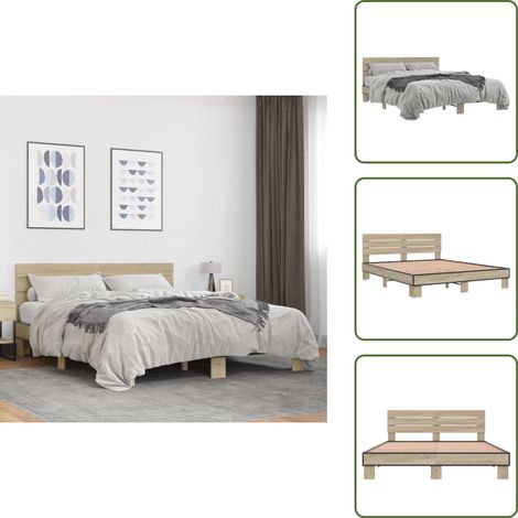 Letto con doghe - vidaXL Giroletto Rovere Sonoma 150x200 cm in Legno Multistrato Metallo - Letto in compensato
