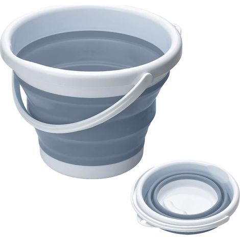Seau pliable en silicone, seau de nettoyage compact pour maison, camping, pêche, jardin et voyage - Réservoir d'eau portable, gris, 10 litres (1/5)
