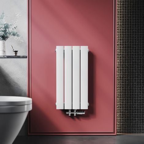 ELEGANT Radiadores de Agua Caliente 600 x 311 mm,Radiador de Salón Potencia 222W,Monocapa Vertical,Conexiones Centrales G 1/2" - Blanco Con válvula termostática (1/5)