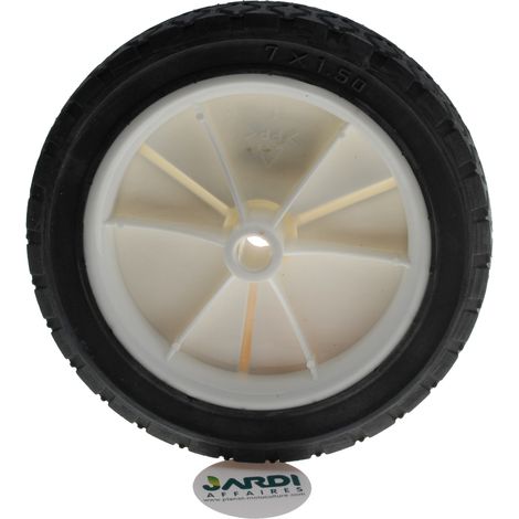 Jardiaffaires – Roue pour tondeuse à gazon 200mm – Alésage 12.7mm – Largeur 45mm – Jante polyuréthane – Bande de roulement caoutchouc dur