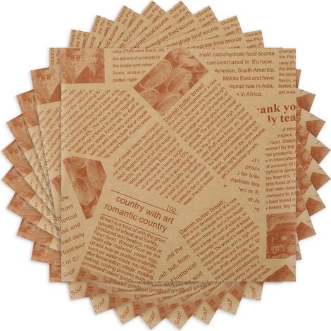 [NIE BENUTZT]200 Stück Lebensmittel-Einwickelpapier, 22 x 22 cm, Lebensmittel-Zeitung, Wachspapier, fettdichtes Lebensmittel-Kraftpapier für Sandwich, Pommes, Burger (200) (1/5)