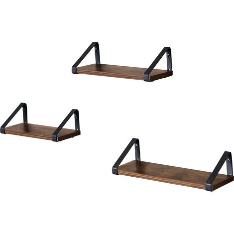Estante de pared estante flotante estilo industrial 3 niveles soporte de pared estable para sala de baño cocina marrón rústico 120000101 (1/2)