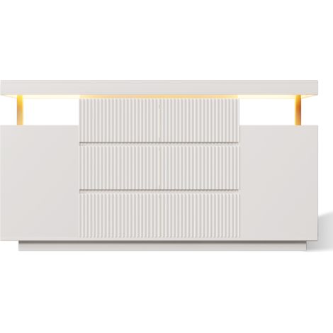 Aparador LED blanco 150 x 40 x 78 cm con 6 cajones y 2 puertas, MDF y metal (1/5)
