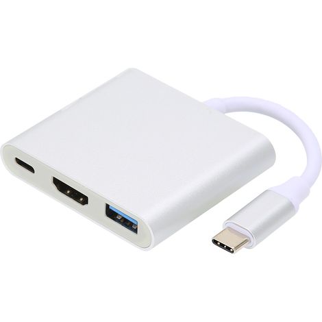 Station d'accueil 4K 3 en 1 TypeC, adaptateur multiport USB PD compatible TypeC vers HDMI (argent)