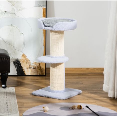 Arbre à griffer pour chat avec plateforme, sisal, bleu clair, 45 x 45 x 91 cm, 30 kg, OKWISH (1/5)