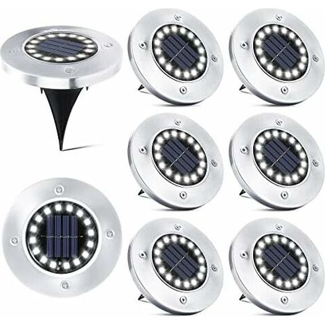 8 Pièces 16 LED Lampe Solaire Extérieur, Spot Solaire Jardin Encastrable Lumière IP65 Etanche Lampadaire pour Passerelle Chemin Terrasse Cour Souterraine Encastrer Pelouse, Blanc Froid (1/5)