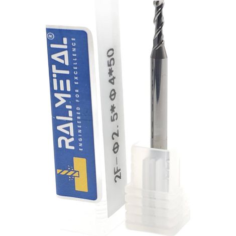 Fresa in metallo duro per alluminio, 2 taglienti, 2,5 x 8 x 4D x 50 mm, durezza 45 HRC (1/4)